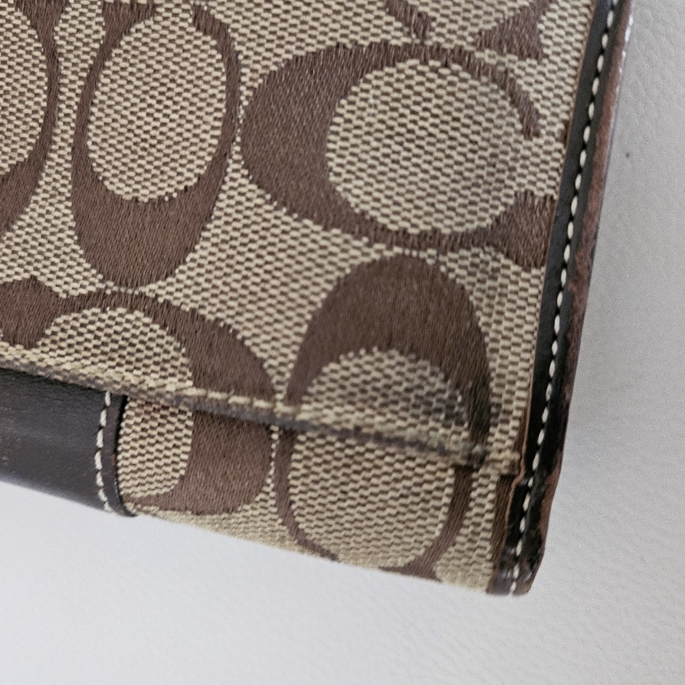Vintage Coach Signature Canvas Leather Trim Trifold Brown Monogram Wallet - Picture 10 of 12